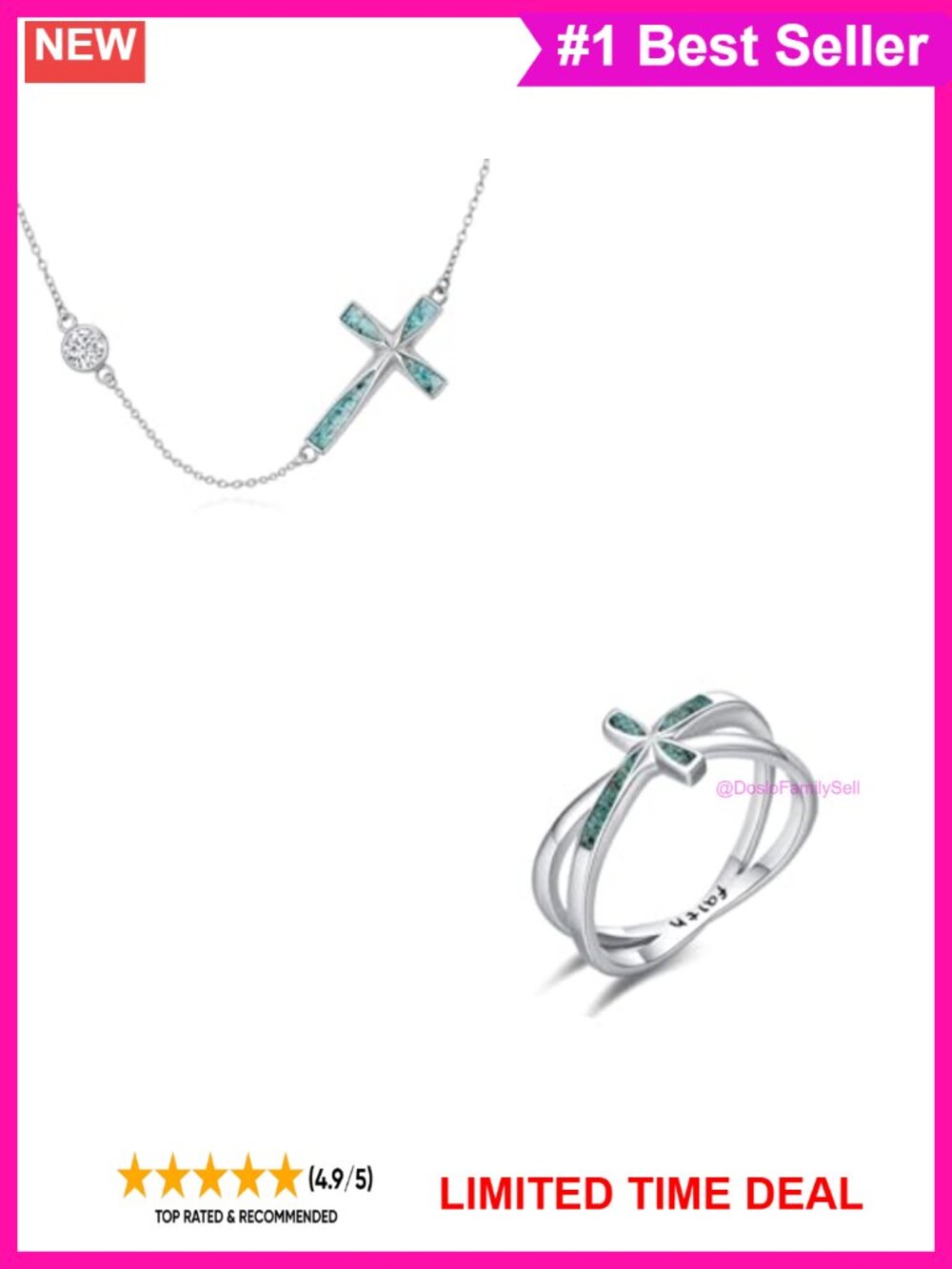 925 Sterling Silver Sideways Cross Choker Necklace Turquoise Religious Jewelry